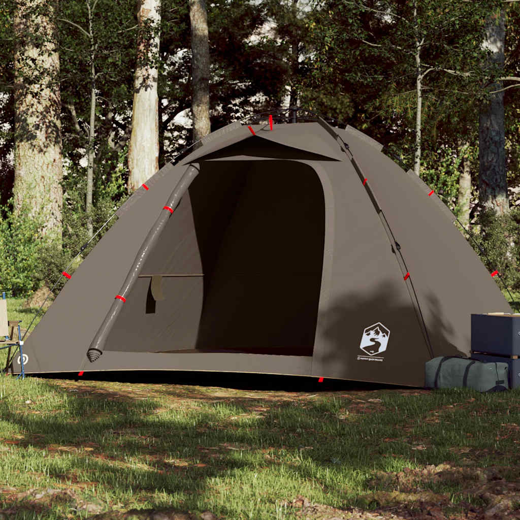 vidaXL 4-persoons tent in bruin met snelspansysteem, geplaatst in een bosrijke omgeving.