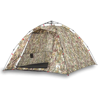 Detail van de vidaXL 4-persoons tent in camouflage, met open ingang en lichtgewicht ontwerp.