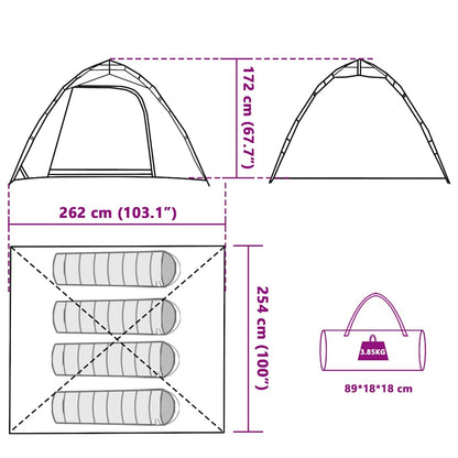 Detail van de afmetingen van de vidaXL 4-persoons tent met snelontgrendeling.