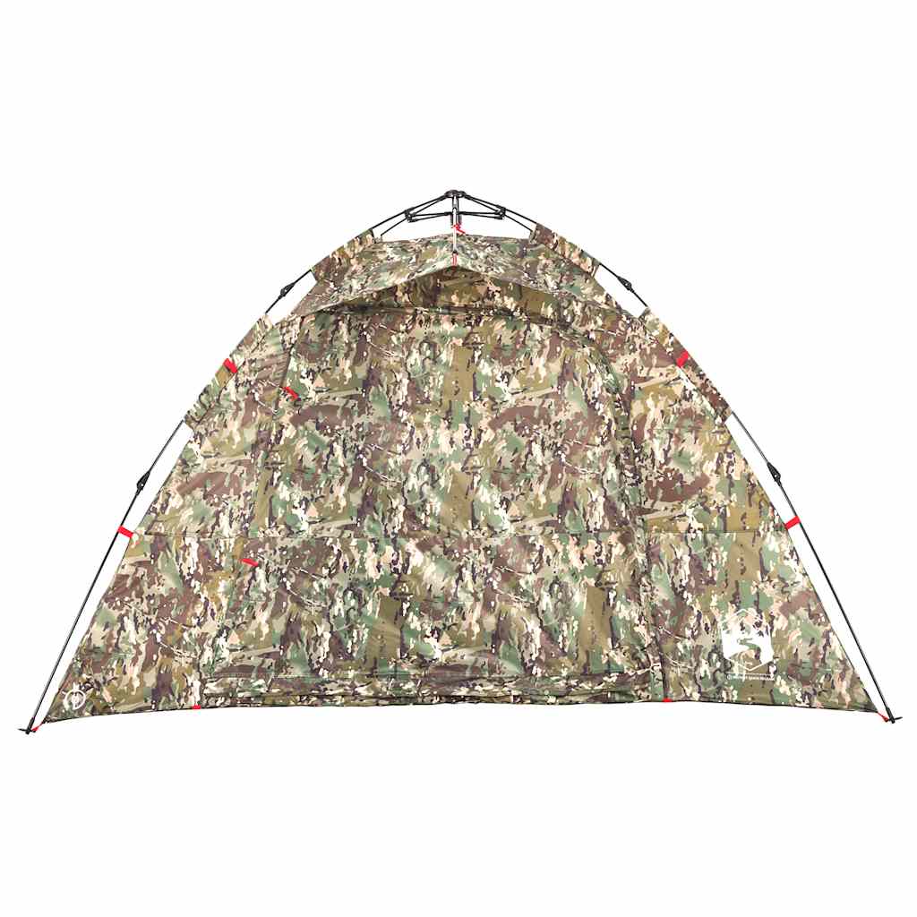 Detail van de vidaXL 4-persoons tent in camouflage, met snelontgrendelingssysteem.