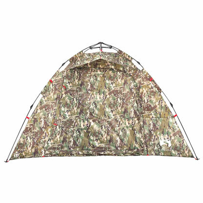 Detail van de vidaXL 4-persoons tent in camouflage, met snelontgrendelingssysteem.