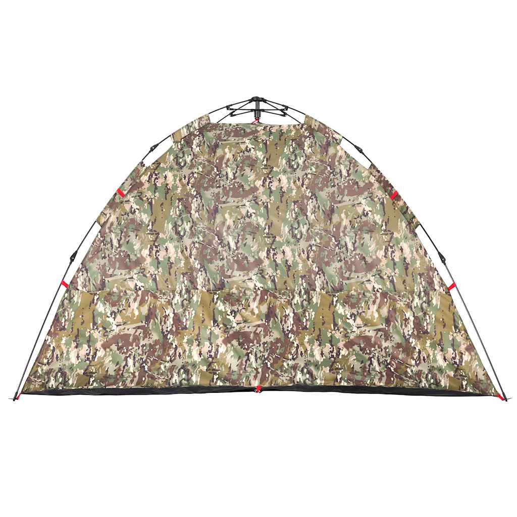 Detail van de camouflage tent van vidaXL met snelontgrendeling, zijaanzicht.