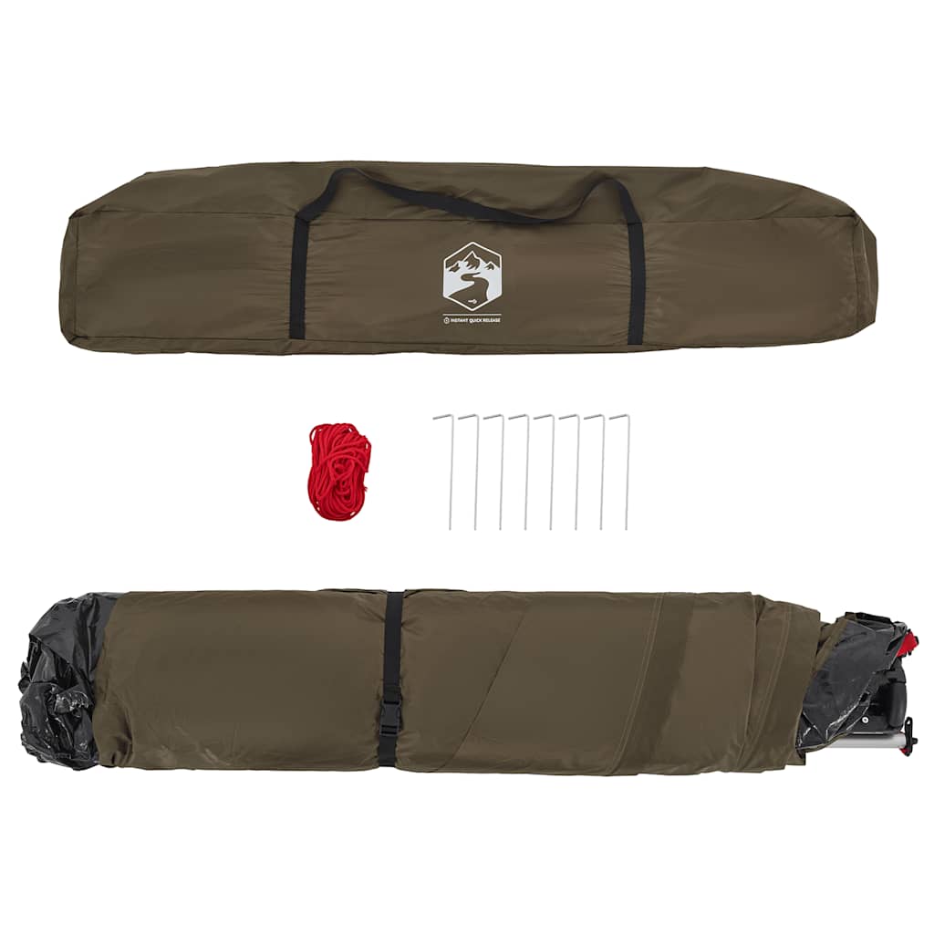 Olijfgroene vidaXL Vistent tent met accessoires in opbergtas, zijaanzicht.