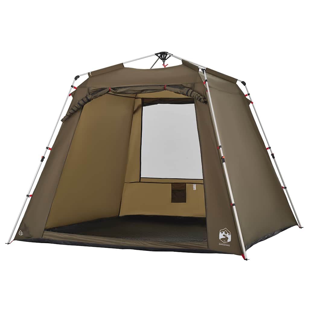 Detail van de vidaXL Vistent tent in olijfgroen, met open deur en zijvenster.