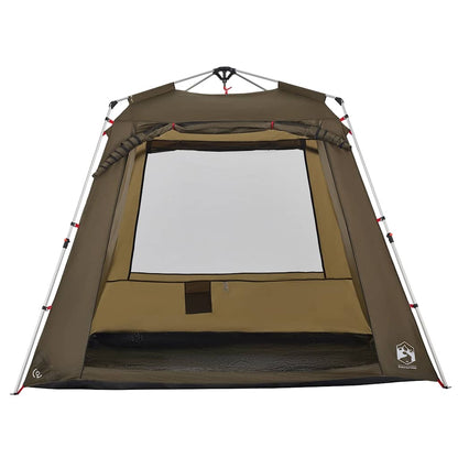 Detail van de vidaXL Vistent tent met snelontgrendeling, olijfgroen, zijaanzicht van de ingang.