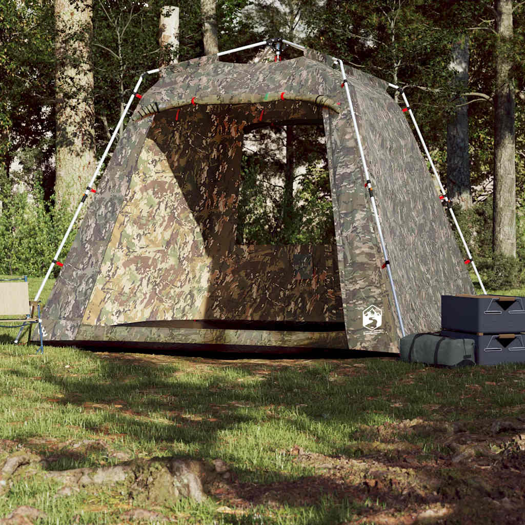 Detail van de vidaXL Vistent tent in camouflage met open zijwand, ideaal voor vissers.