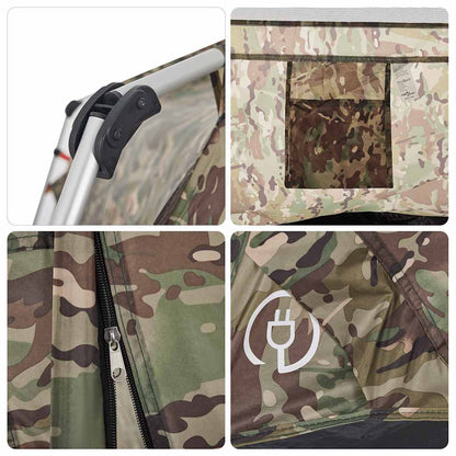Detail van de snelontgrendeling en camouflage stof van de vidaXL Vistent tent.