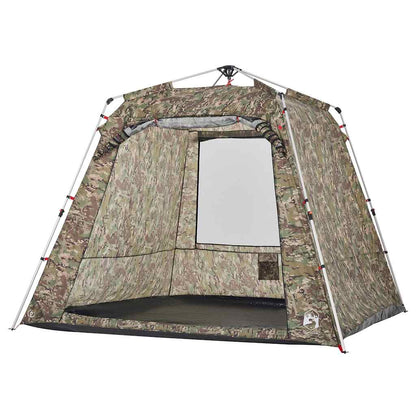 Detail van de vidaXL Vistent tent in camouflage, zijaanzicht met open ingang.