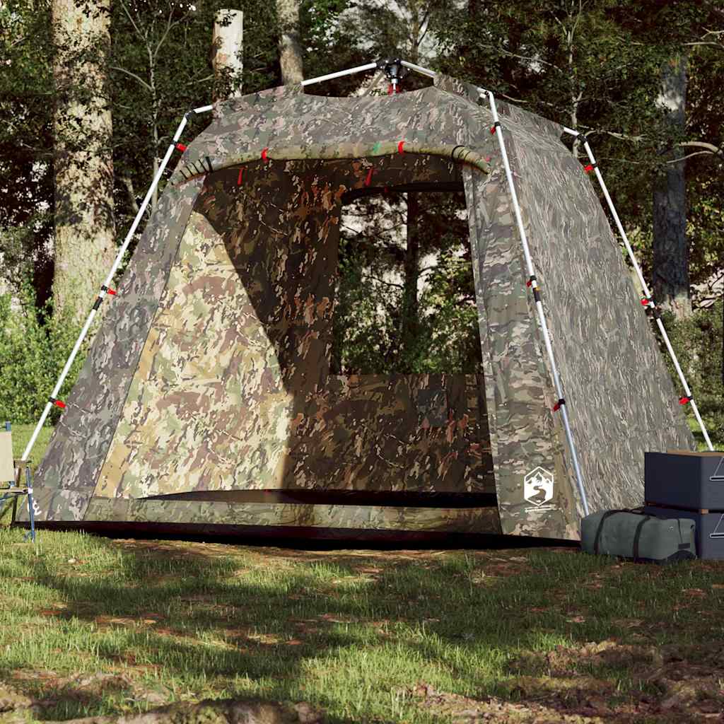 vidaXL Vistent tent voor 4 personen in camouflage, met snelontgrendeling en open ingang.