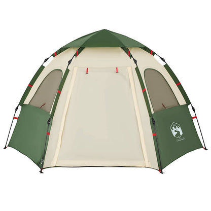 Detail van de groene vidaXL 4-persoons kampeertent met snelontgrendeling en open ingangen.