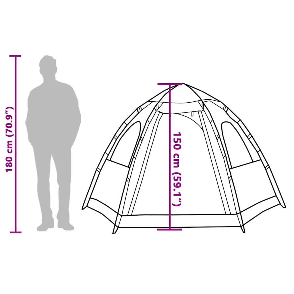 Zijaanzicht van de vidaXL 4-persoons kampeertent met afmetingen en hoogte.