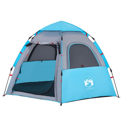 Detail van de vidaXL 4-persoons kampeertent in blauw, met snelontgrendeling en ventilatieroosters.