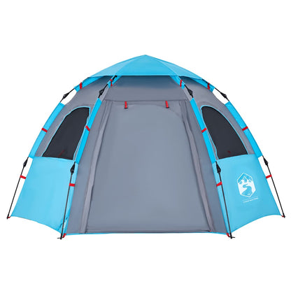 Zijaanzicht van de vidaXL 4-persoons kampeertent in blauw met snelontgrendeling.