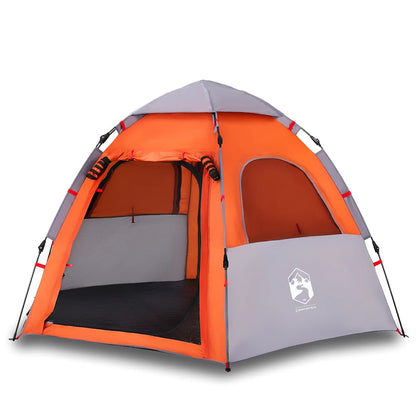 Detail van de vidaXL 4-persoons kampeertent met grijze en oranje kleuren, zijaanzicht.