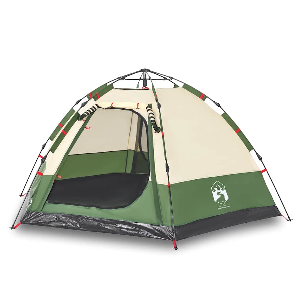Detail van de vidaXL 4-persoons kampeertent in groen, met snelontgrendeling en open ingang.