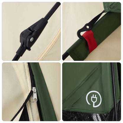 Detail van het snelspansysteem en de rits van de vidaXL 4-persoons tent in groen.