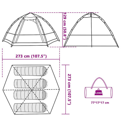 Detailweergave van de vidaXL 4-persoons kampeertent met afmetingen en indeling voor slaapplaatsen.