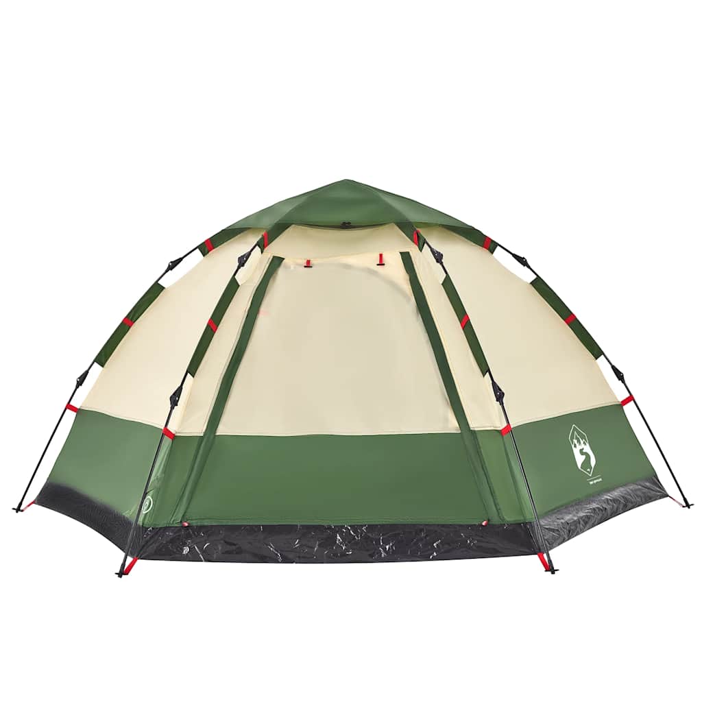 Detail van de vidaXL 4-persoons kampeertent in groen met snelontgrendeling en open ingang.