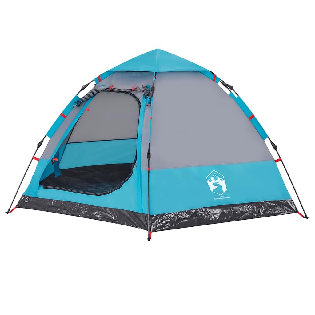 Detail van de vidaXL 4-persoons kampeertent in blauw, met open ingang en snelontgrendeling.