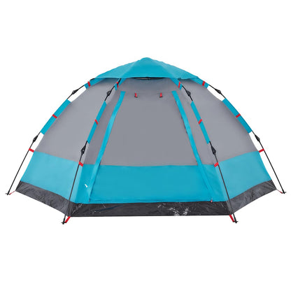Detail van de vidaXL 4-persoons kampeertent in blauw, met open ingang en snelspansysteem.