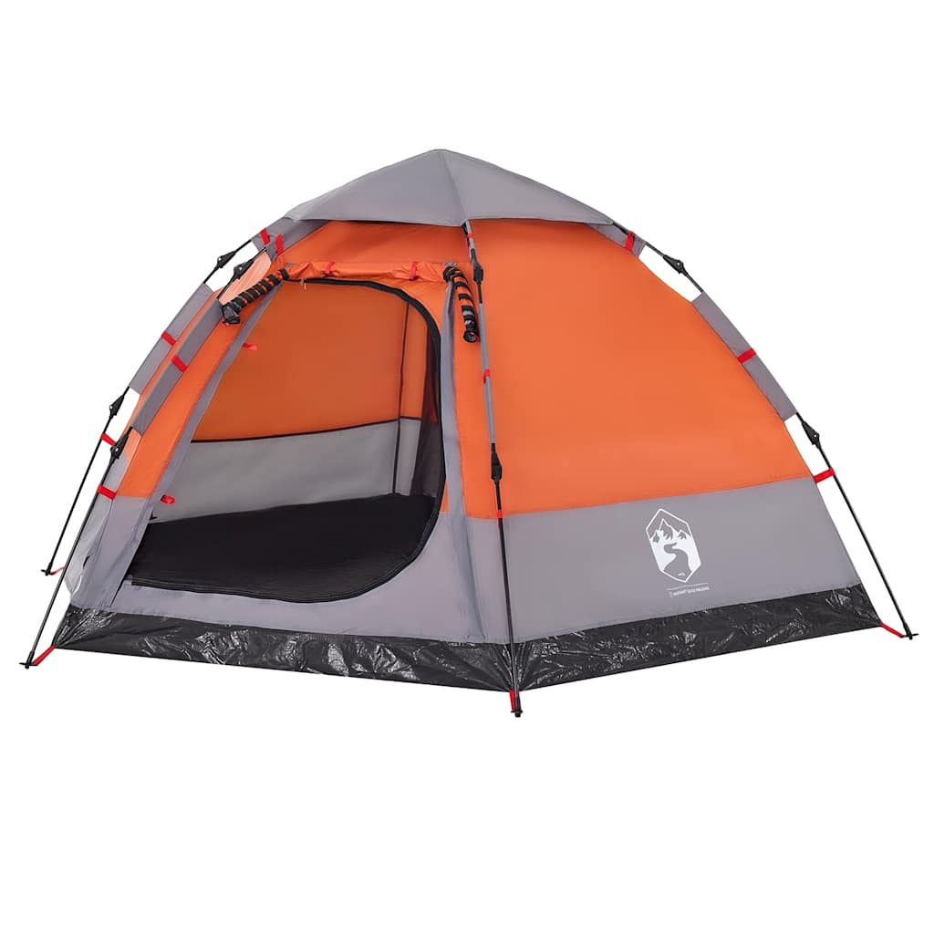 Detail van de vidaXL 4-persoons kampeertent in grijs en oranje, met open ingang.