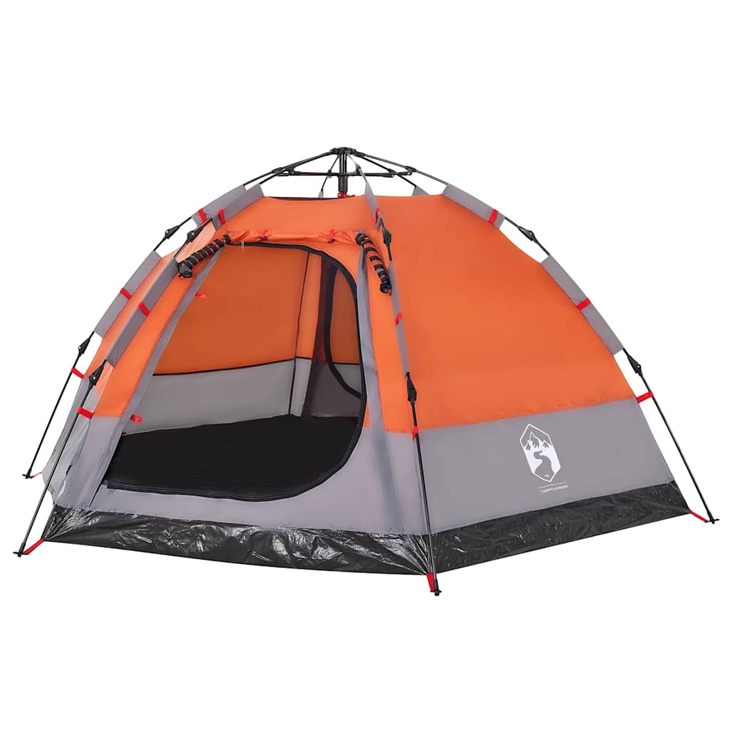 Detail van de vidaXL 4-persoons kampeertent met grijs-oranje kleur en snelontgrendeling.