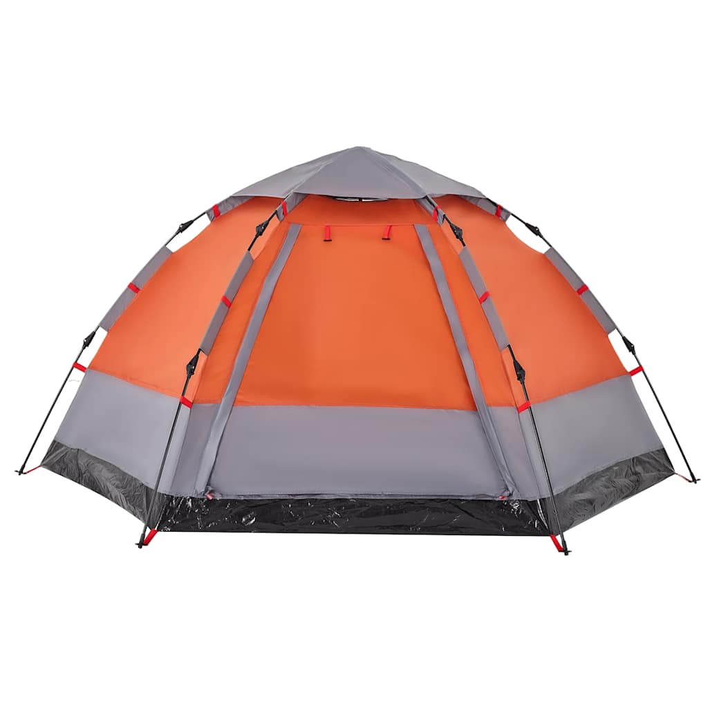 Detail van de grijs-oranje vidaXL 4-persoons kampeertent met snelontgrendeling, zijaanzicht.