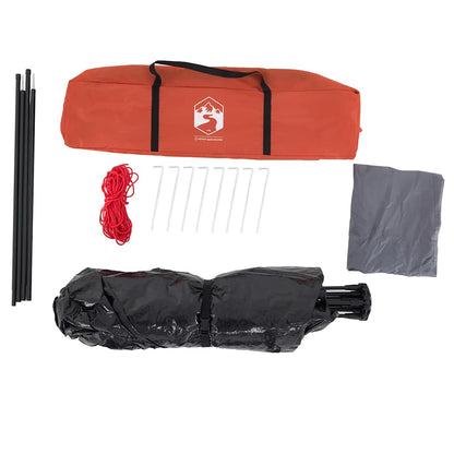 Detail van de vidaXL 4-persoons kampeertent met accessoires in grijs en oranje.