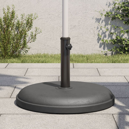 Ronde vidaXL parasolvoet van 25 kg met aandraaiknop en parasolstok geplaatst.