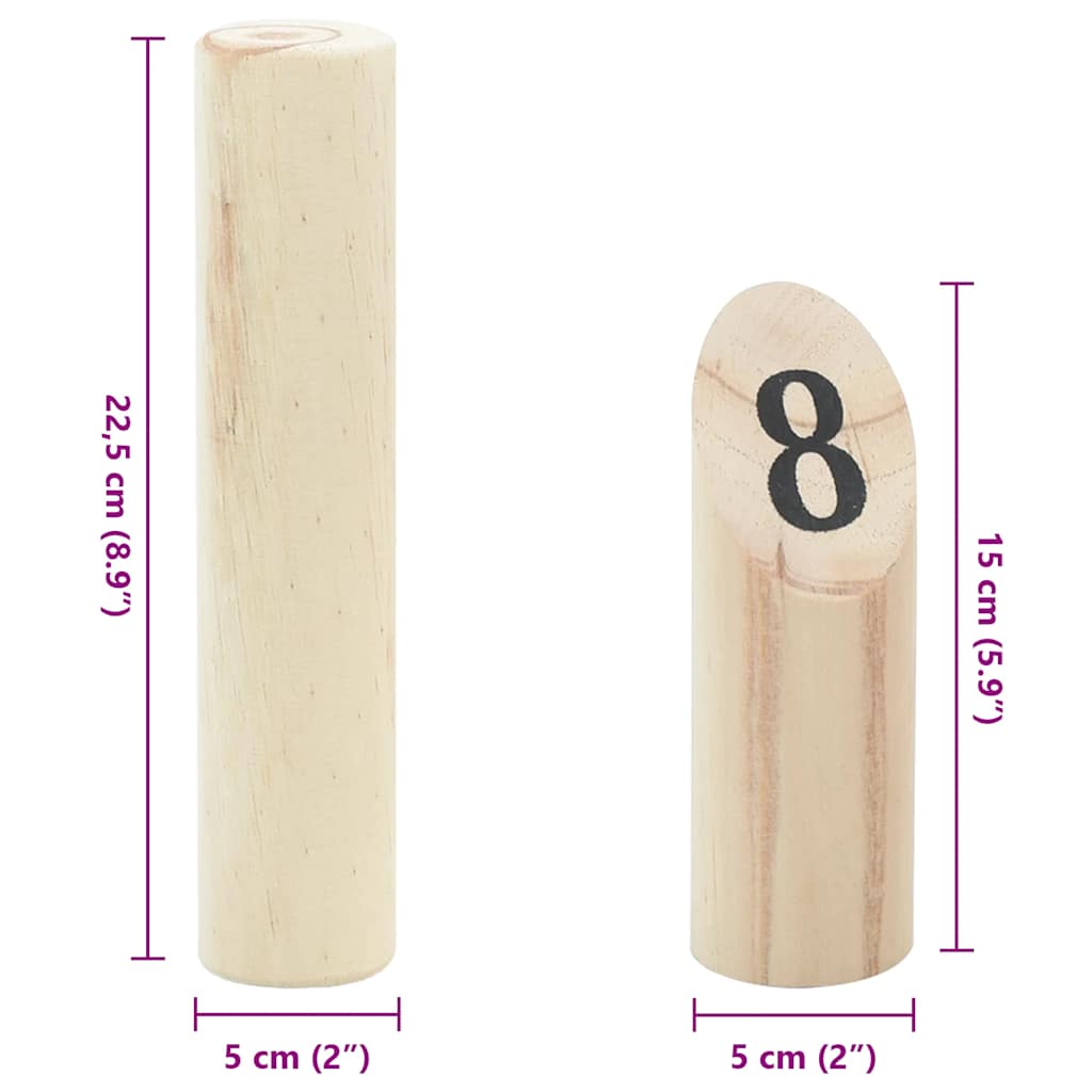 Detail van de houten nummerkubb blokken met nummer 8, gemaakt van duurzaam grenenhout.