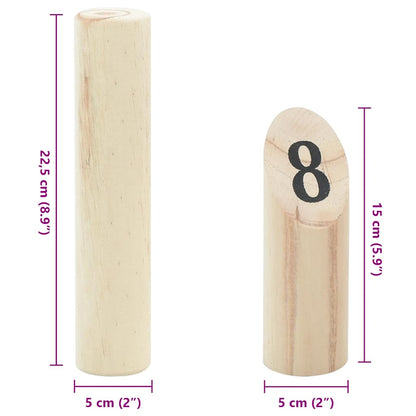 Detail van de houten nummerkubb blokken met nummer 8, gemaakt van duurzaam grenenhout.