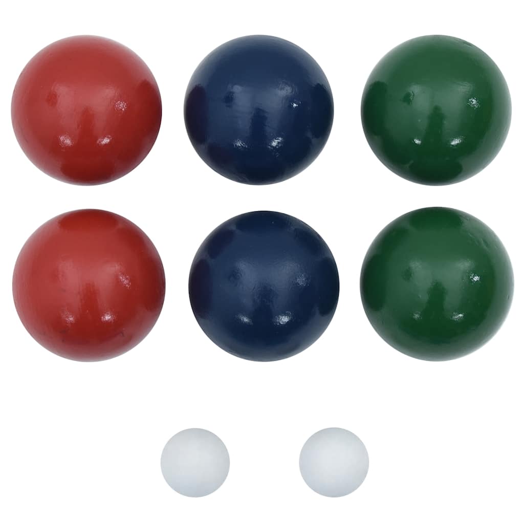 Detail van de vidaXL Jeu de boules ballenset met drie gekleurde ballen en twee witte doelballen.