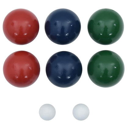 Detail van de vidaXL Jeu de boules ballenset met drie gekleurde ballen en twee witte doelballen.