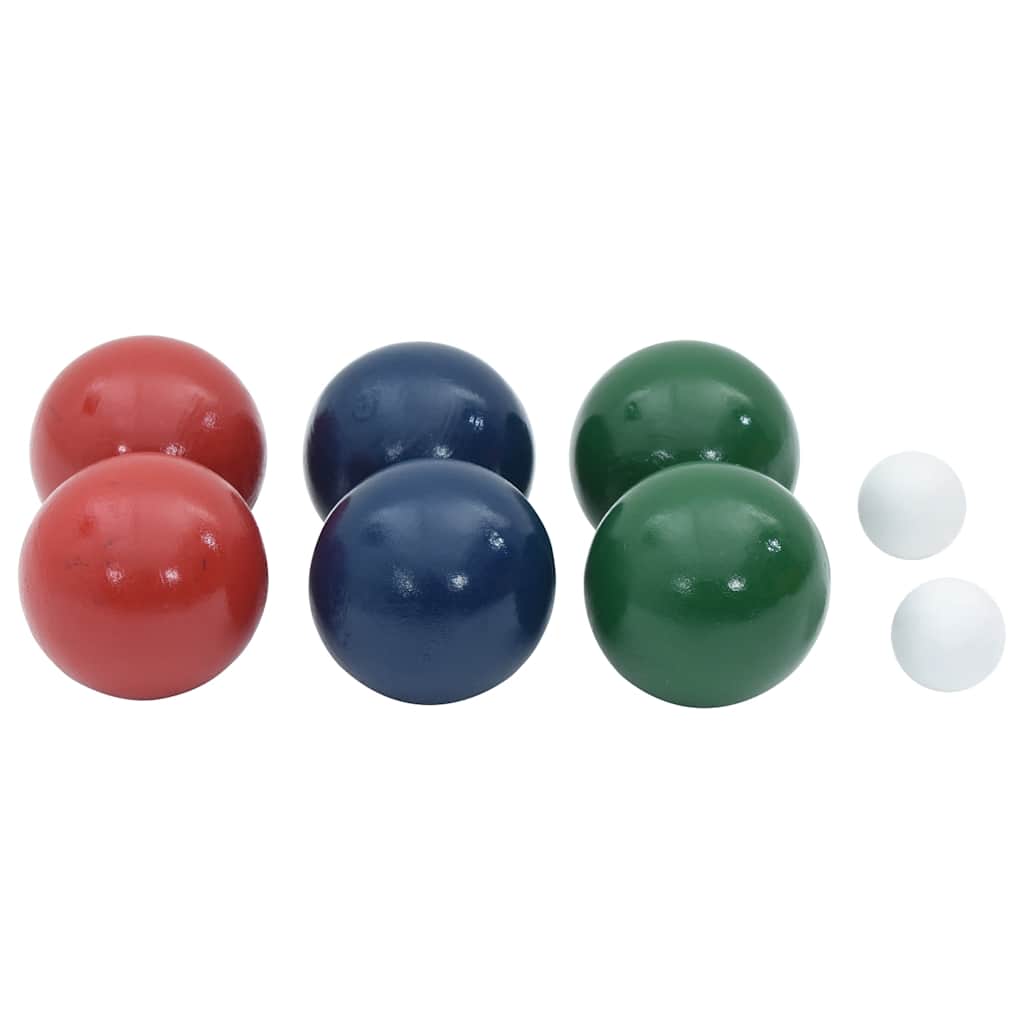 Detail van de vidaXL Jeu de boules ballenset met vier gekleurde ballen en twee witte doelen.