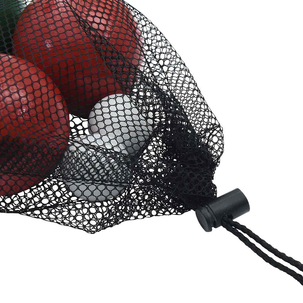 Detail van de zwarte netzak met gekleurde jeu de boules ballen van vidaXL.