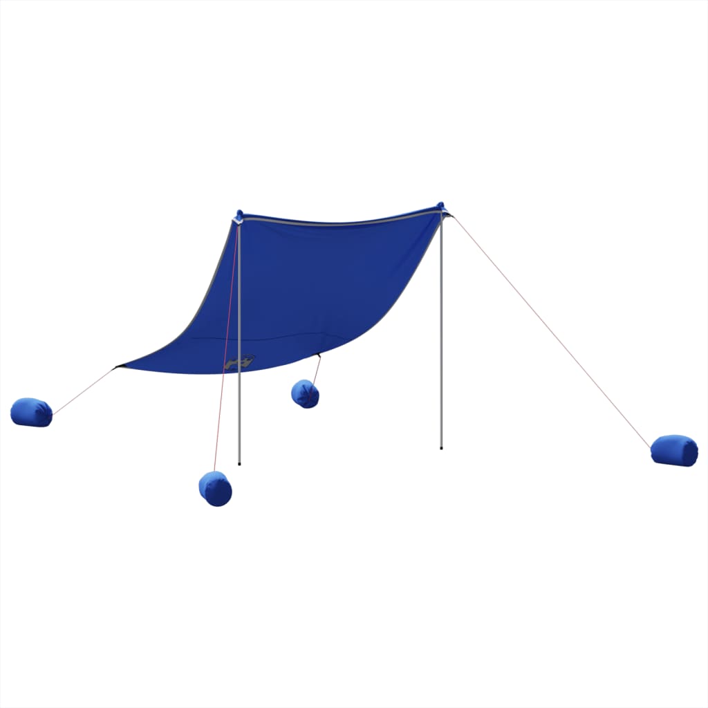 Blauwe vidaXL strandluifel met zandankers, zijaanzicht met stokken en zakken.