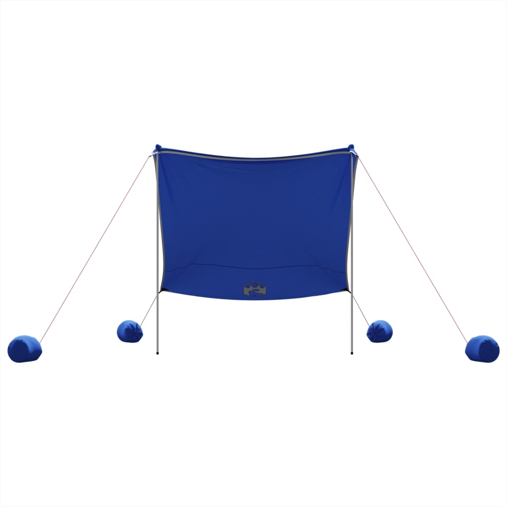 Detail van de vidaXL strandluifel in blauw met zandankers en opzetstokken.