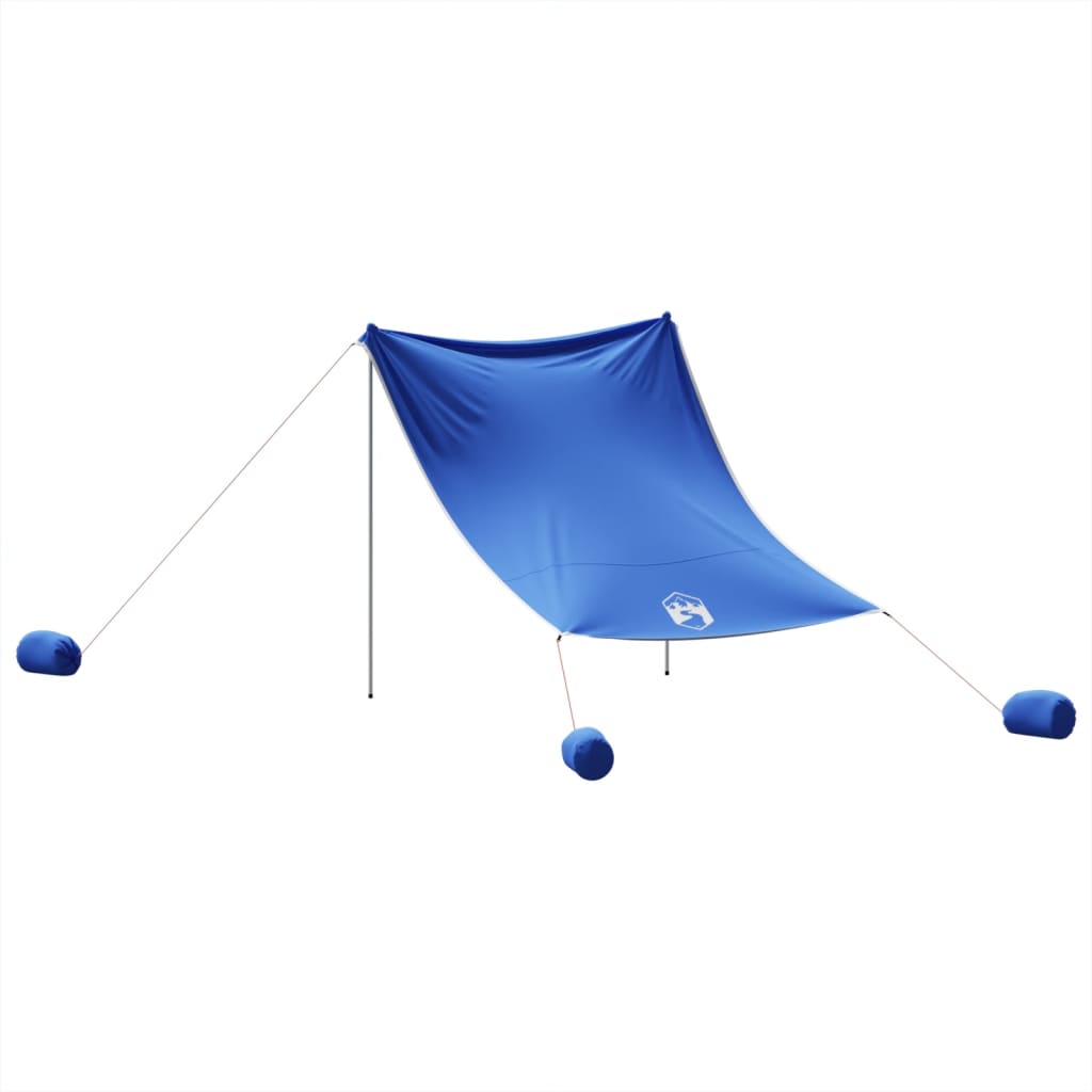 Blauwe vidaXL strandluifel met zandankers, zijaanzicht van het opgezette doek.