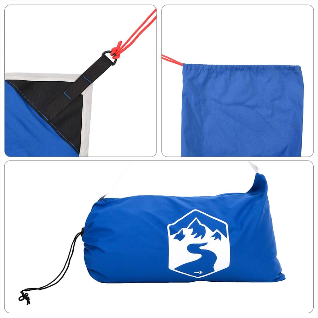 Detail van de blauwe vidaXL strandluifel met bevestigingsriem en opbergtas.