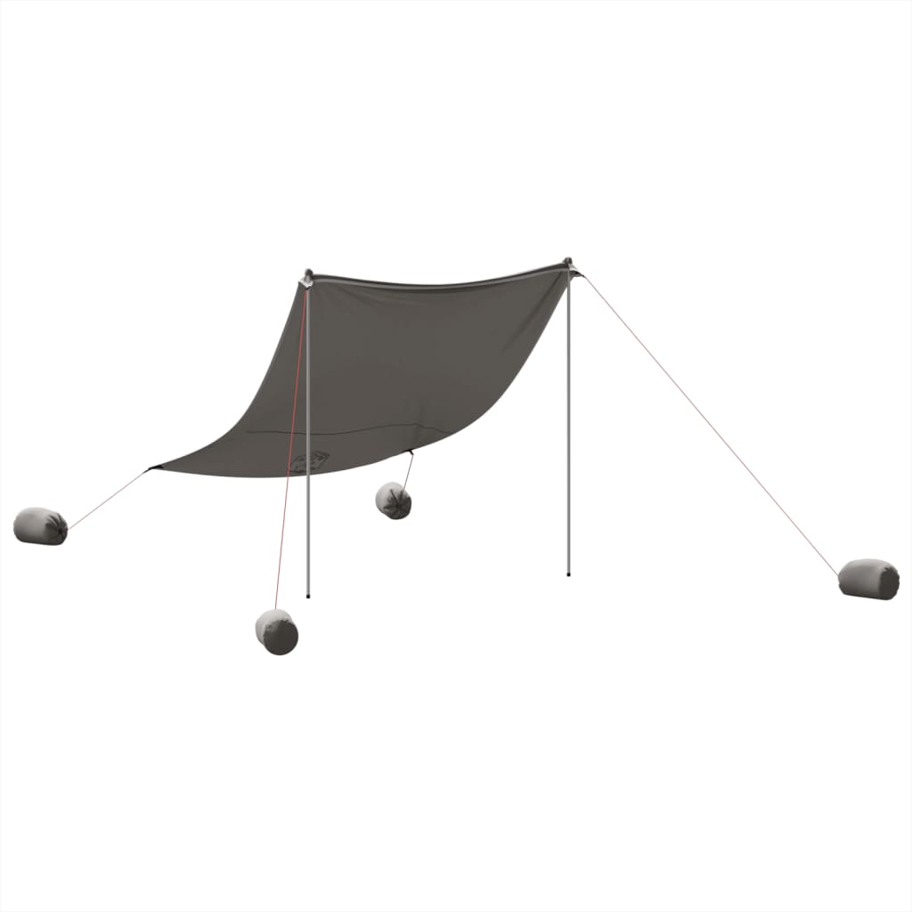 Detail van de vidaXL strandluifel met zandankers, grijs, zijaanzicht met bevestigingsstokken.