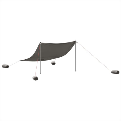 Detail van de vidaXL strandluifel in grijs, met zandankers en opzetstokken.