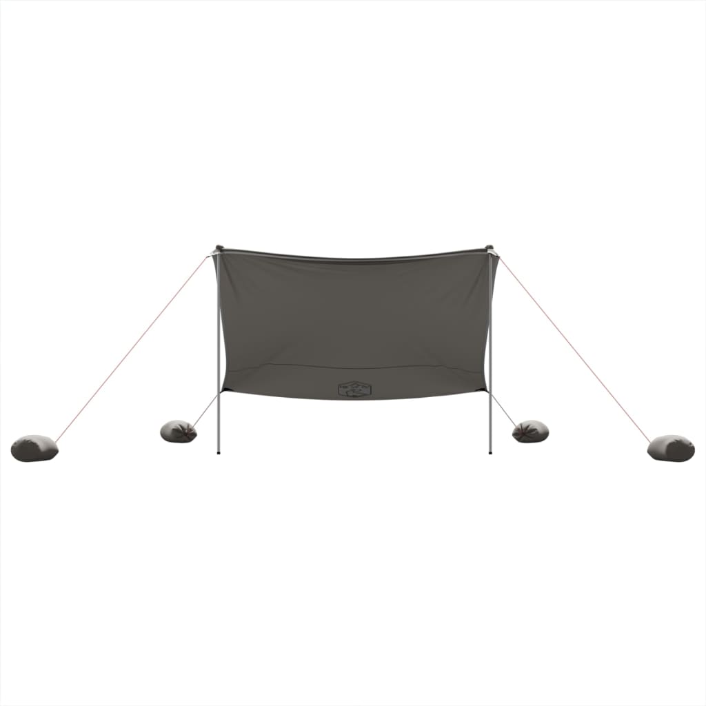 Detail van de grijze vidaXL strandluifel met zandankers, zijaanzicht.