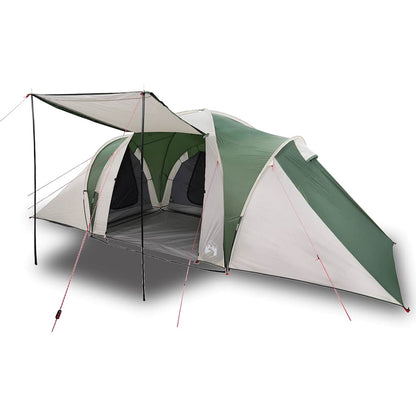 Detail van de vidaXL koepeltent met groene en grijze kleuren, zijaanzicht met luifel.