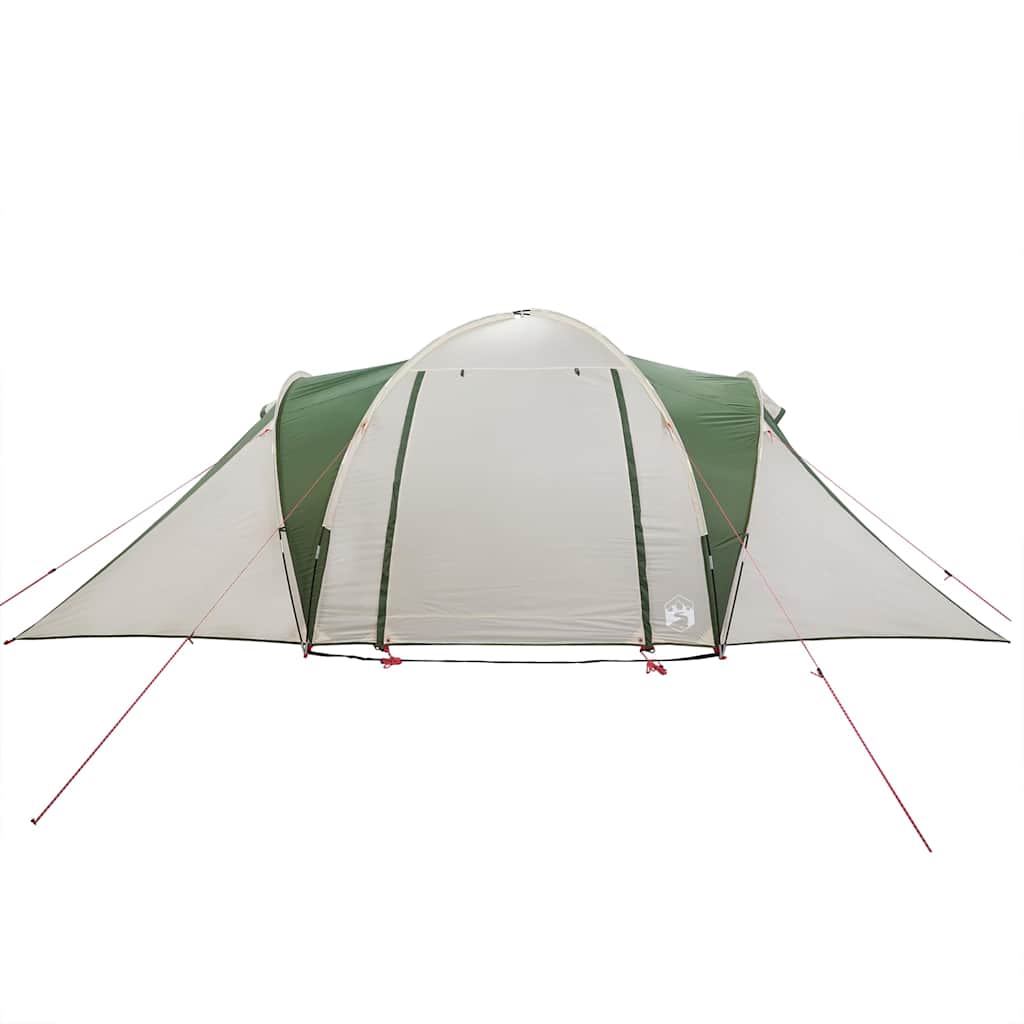 Zijaanzicht van de vidaXL koepeltent in groen, met waterdichte tentdoek en haringen.