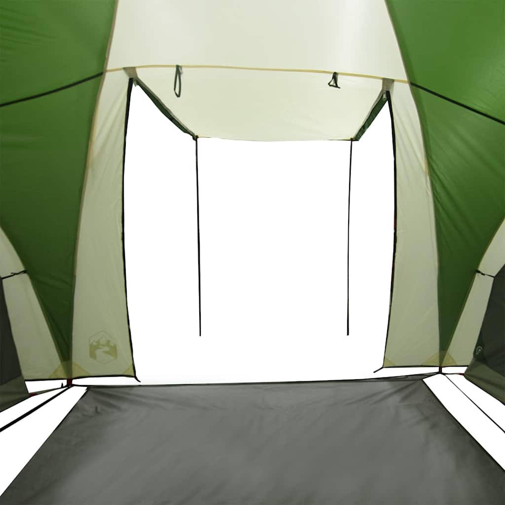 Detail van de binnenkant van de vidaXL koepeltent met groene wanden en open ingang.