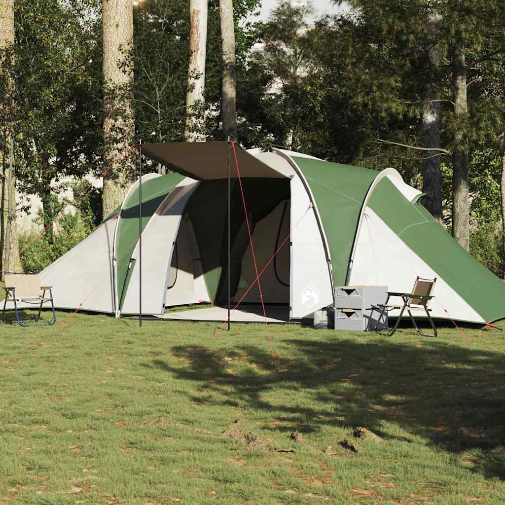 Groene vidaXL koepeltent voor 6 personen, waterdicht en ruim, vanuit zijaanzicht.
