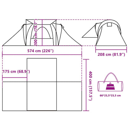 Technische tekening van de vidaXL koepeltent met afmetingen en ontwerpdetails.
