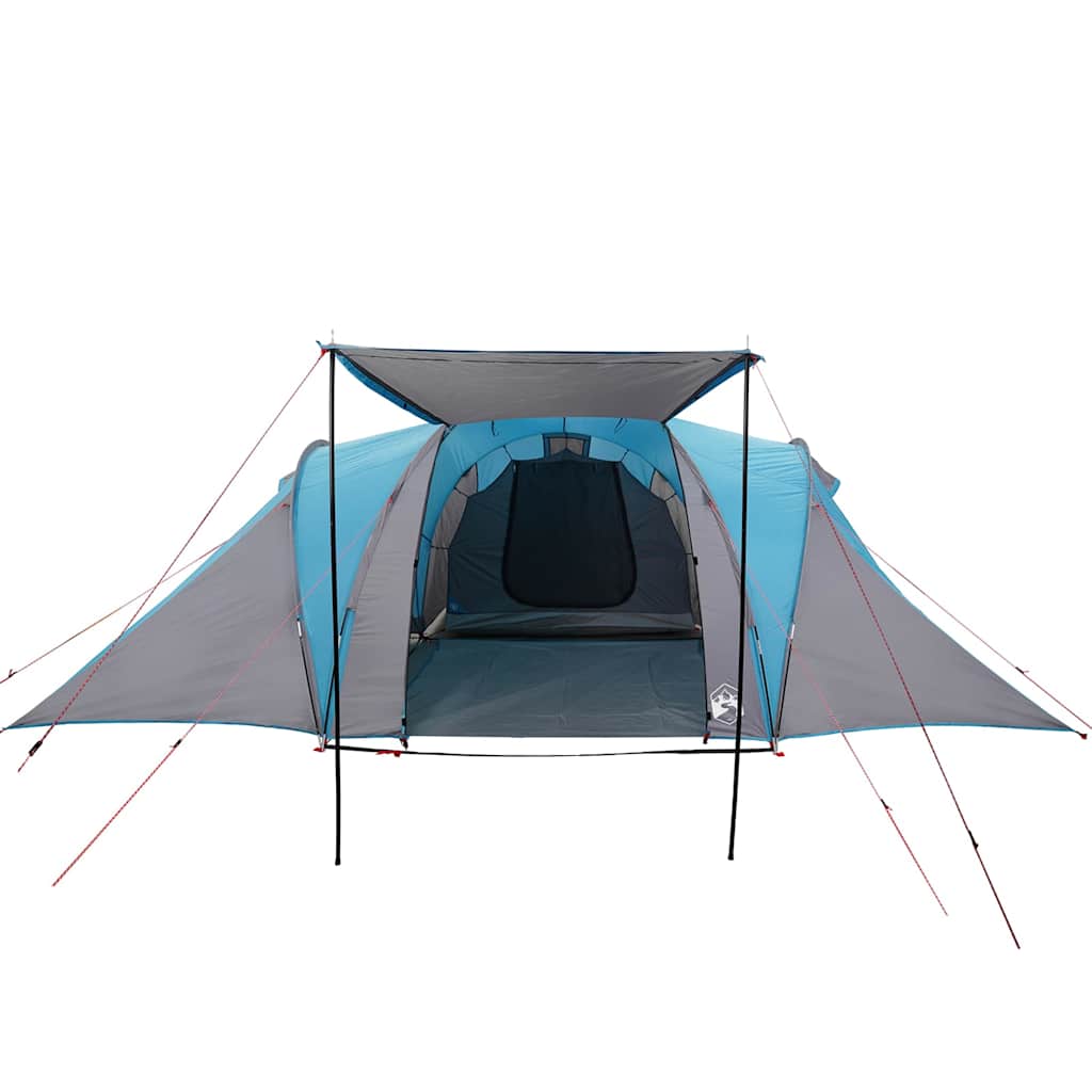 Detail van de vidaXL koepeltent in blauw met open ingang en grijze zijwanden.