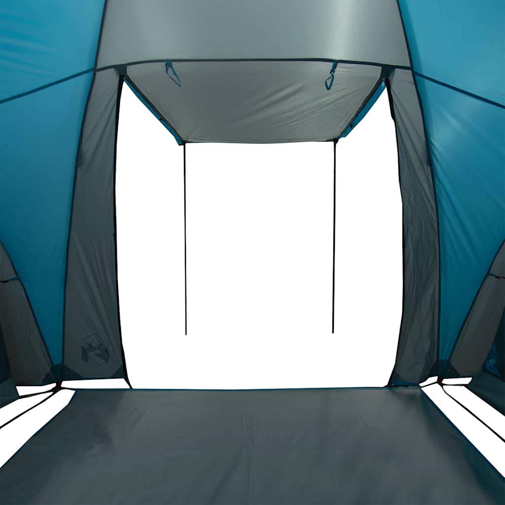 Detail van de ingang van de vidaXL koepeltent, met waterdichte blauwe wanden en vloer.