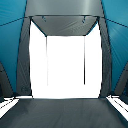 Detail van de ingang van de vidaXL koepeltent, met waterdichte blauwe wanden en vloer.
